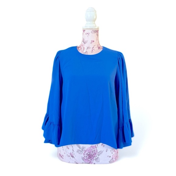 Zara Basic Blue Frill Cuff Blouse - Picture 2 of 4